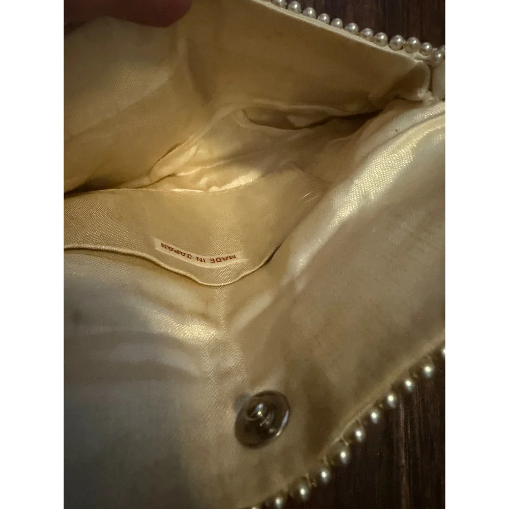 Vintage Japan Beaded Faux Pearl Clutch Evening Bag Ivory Wavy Bugle Beads Ivory